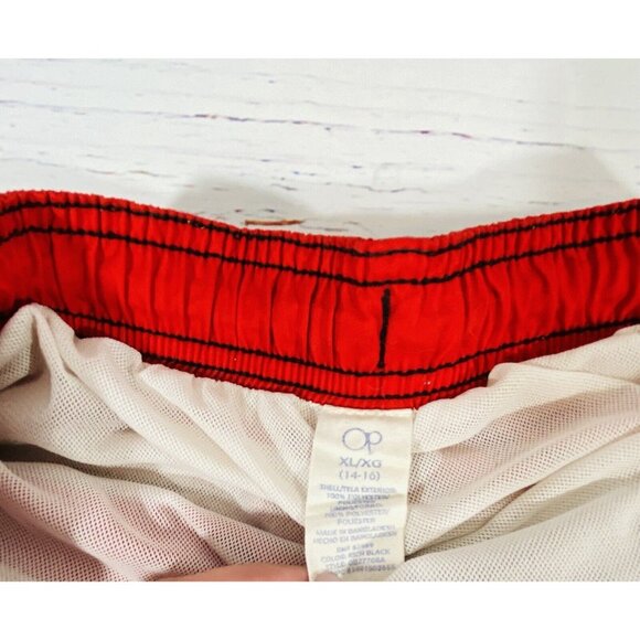 Ocean Pacific OP Swim Shorts Boys Sz Large 14/16 Summer Red Black Pool Pockets - Picture 4 of 7